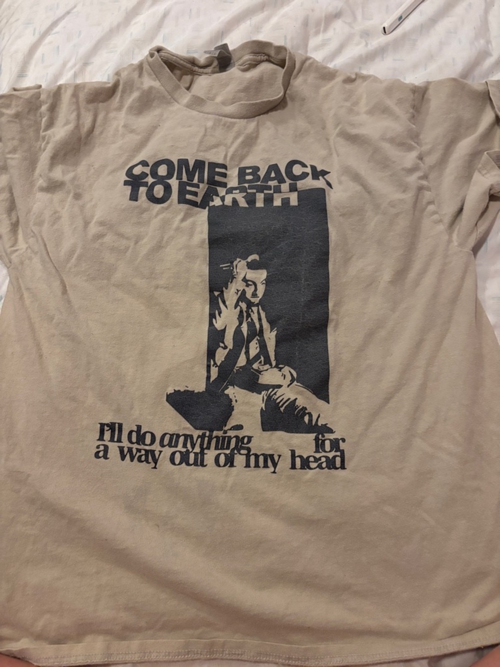 Men's Beige Graphic Tee with 'Come Back to Earth' Print